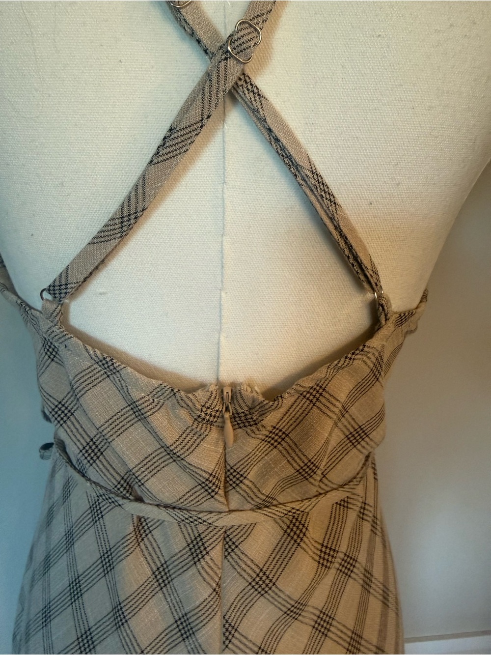 Lulus Chic City Beige Plaid Cowl Neck Midi Slip Dress Medium - Picture 5 of 13